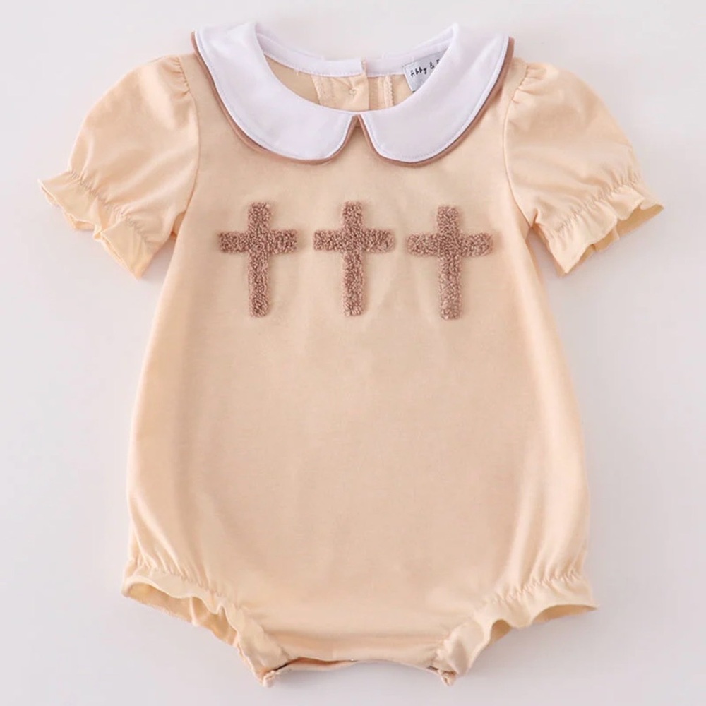 Charming Cream Baby Bodysuit with Cross Design